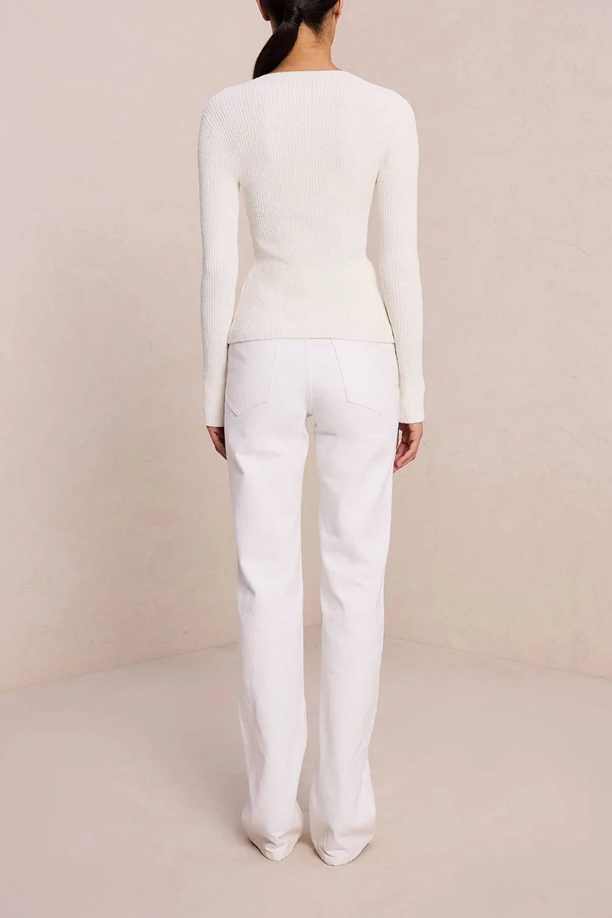 Miller Rib Knit Cardigan in White