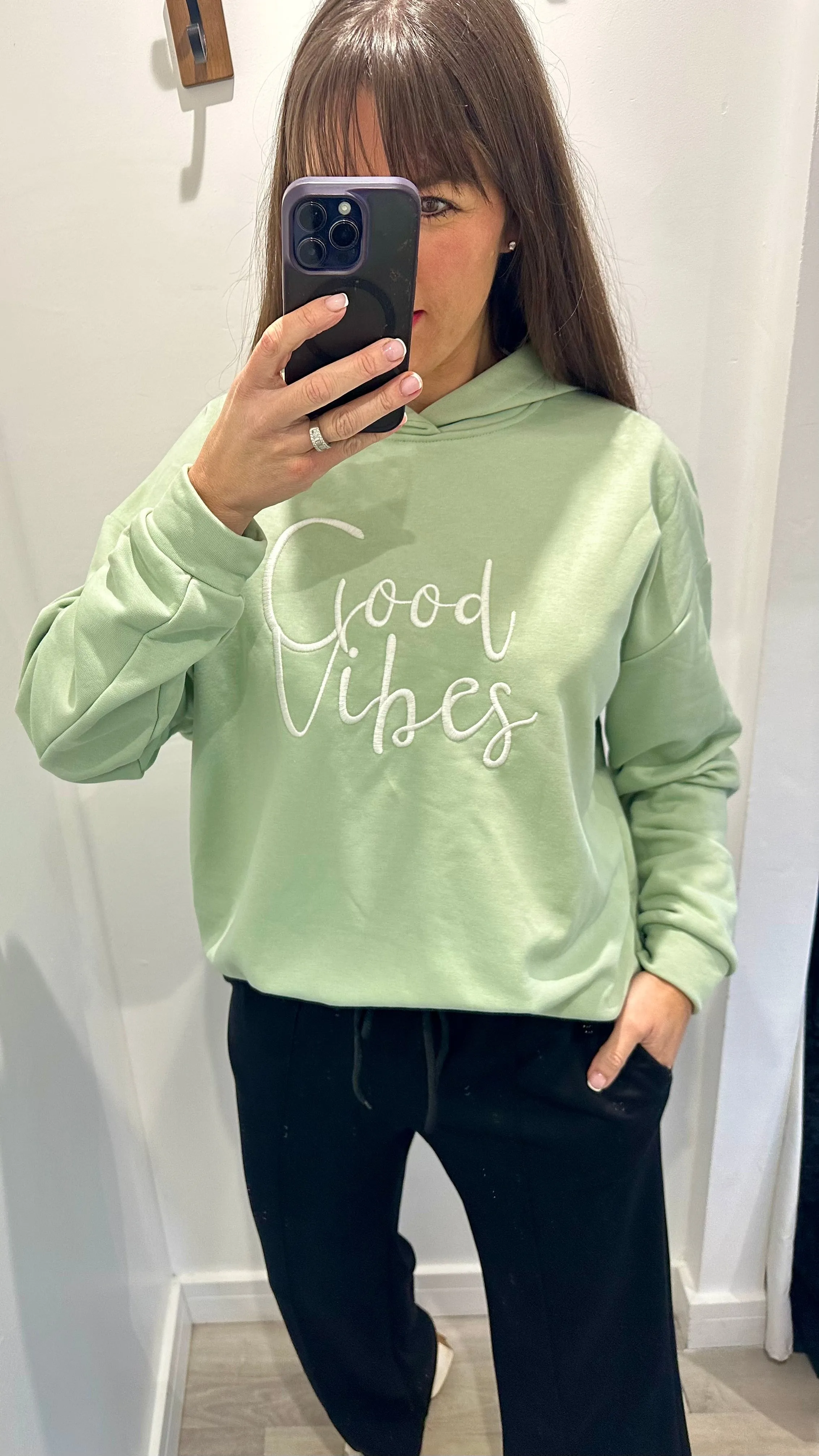 MINT GREEN GOOD VIBES HOODIE