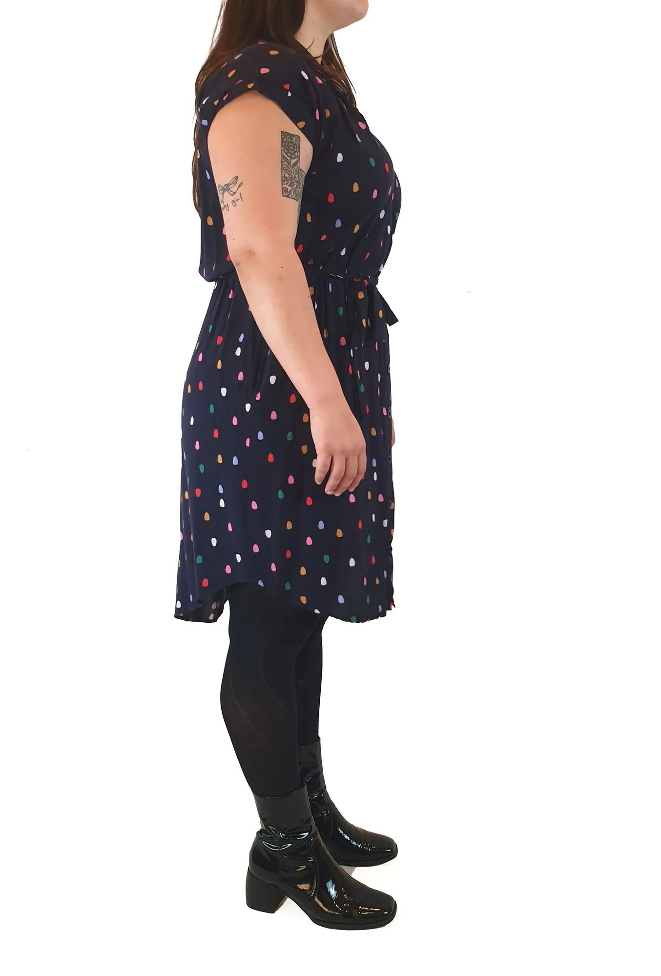 Miranda Murphy navy shirt dress with colourful print size XL