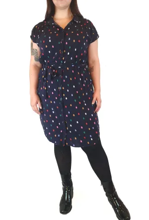 Miranda Murphy navy shirt dress with colourful print size XL