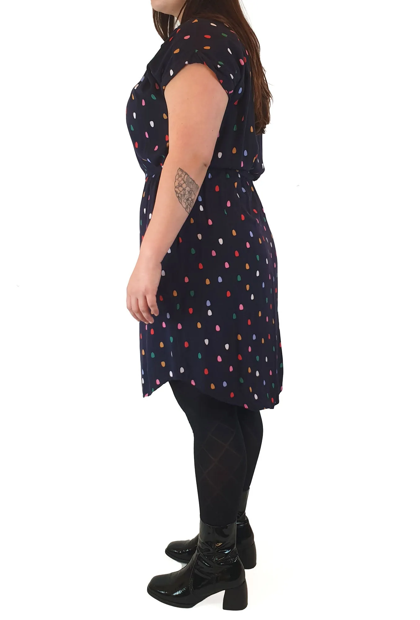Miranda Murphy navy shirt dress with colourful print size XL