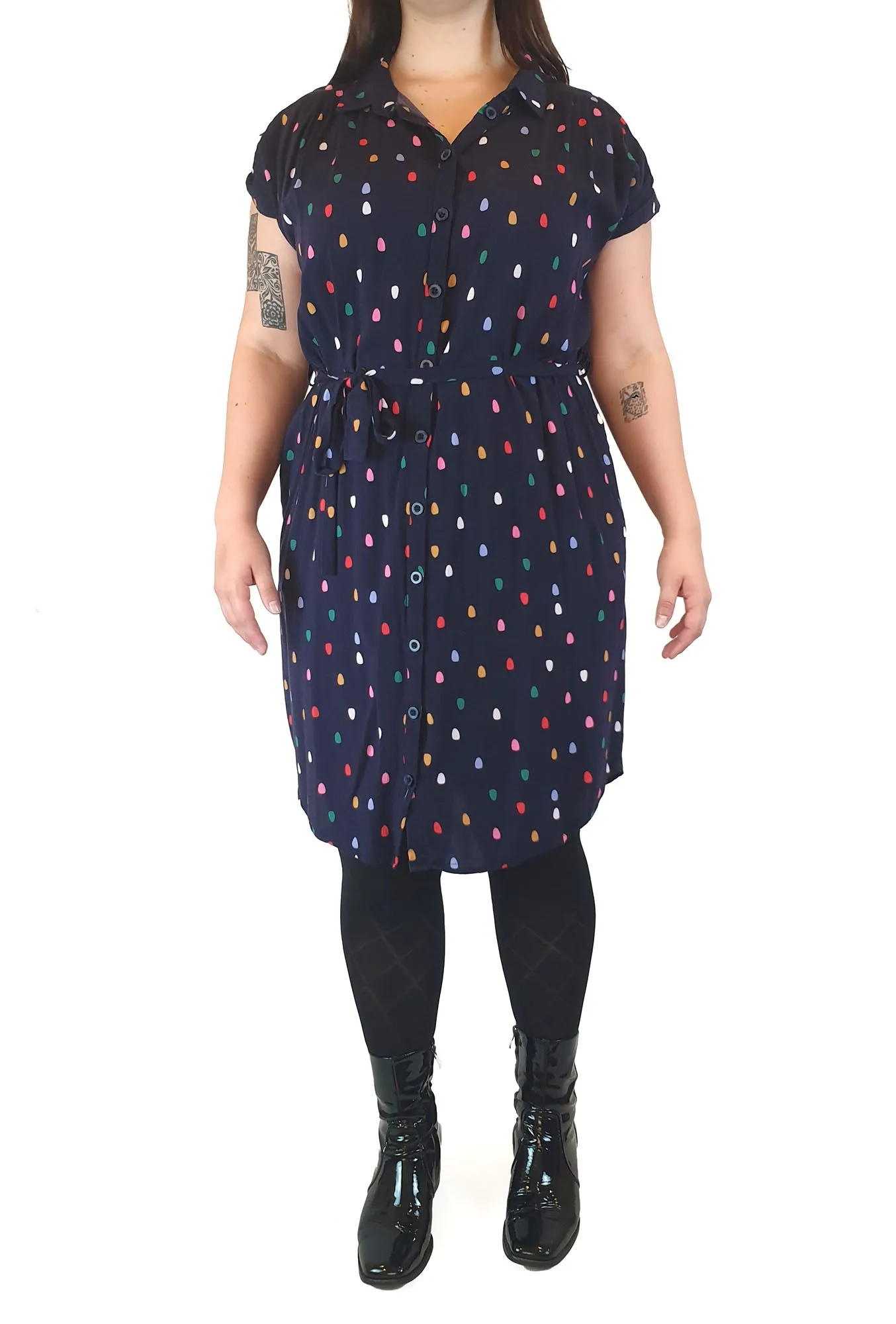 Miranda Murphy navy shirt dress with colourful print size XL