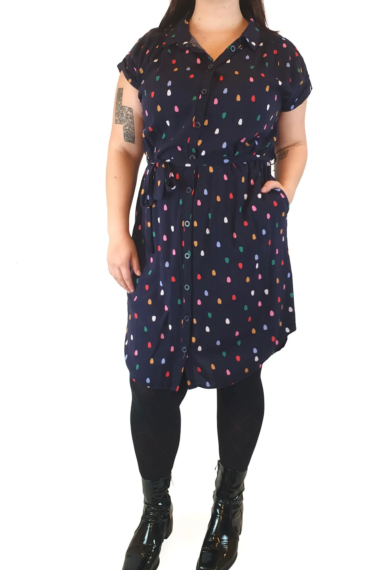 Miranda Murphy navy shirt dress with colourful print size XL