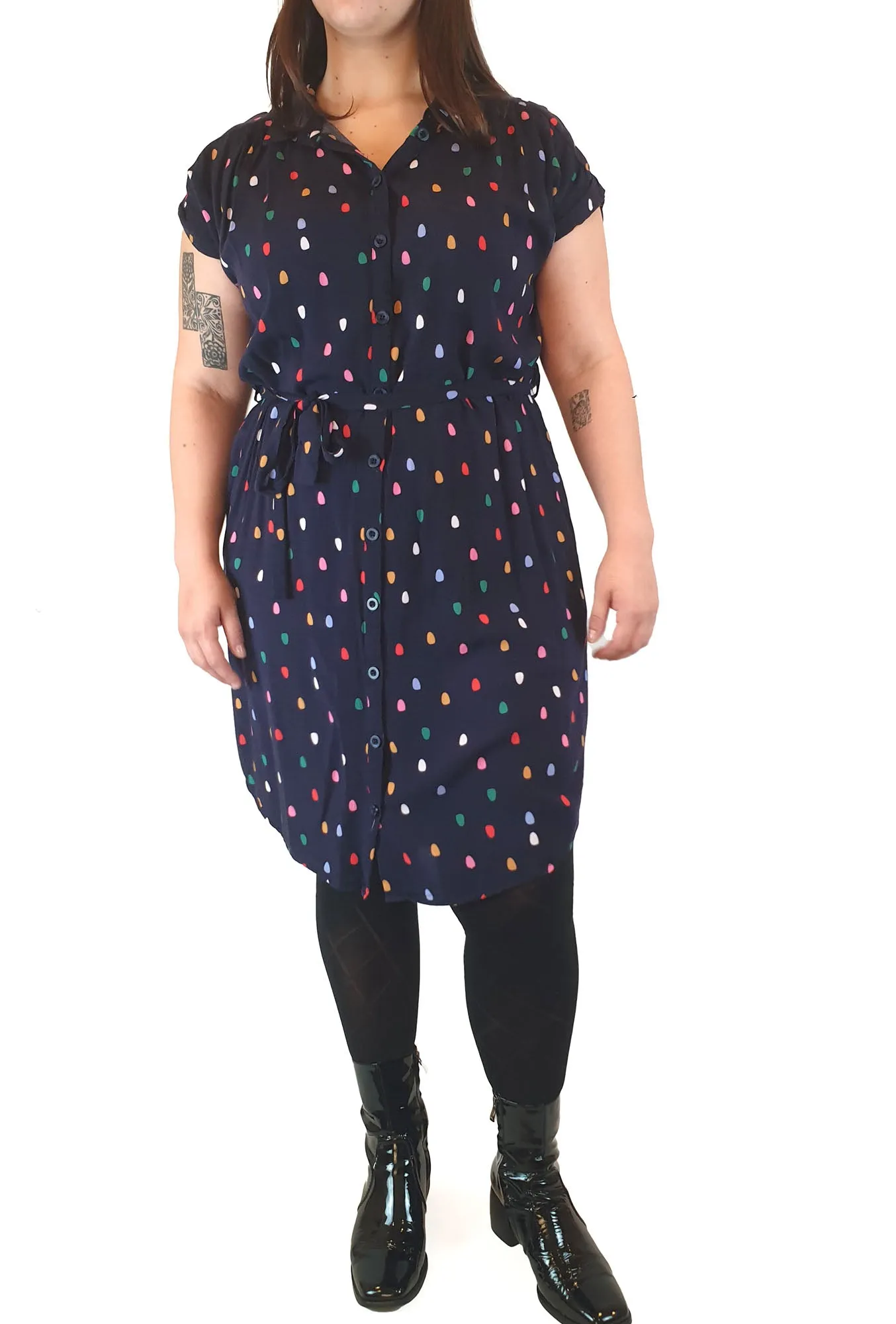 Miranda Murphy navy shirt dress with colourful print size XL