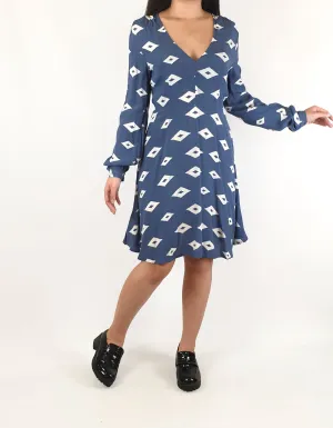Mister Zimi blue print long sleeve dress size 8, fits AU6