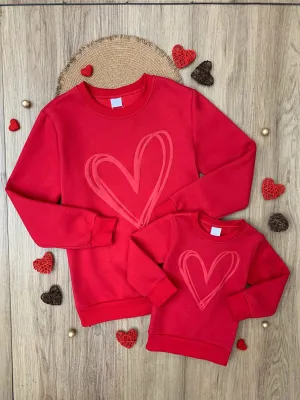 Mommy and Me Lovely Heart Embossed Sweatshirt