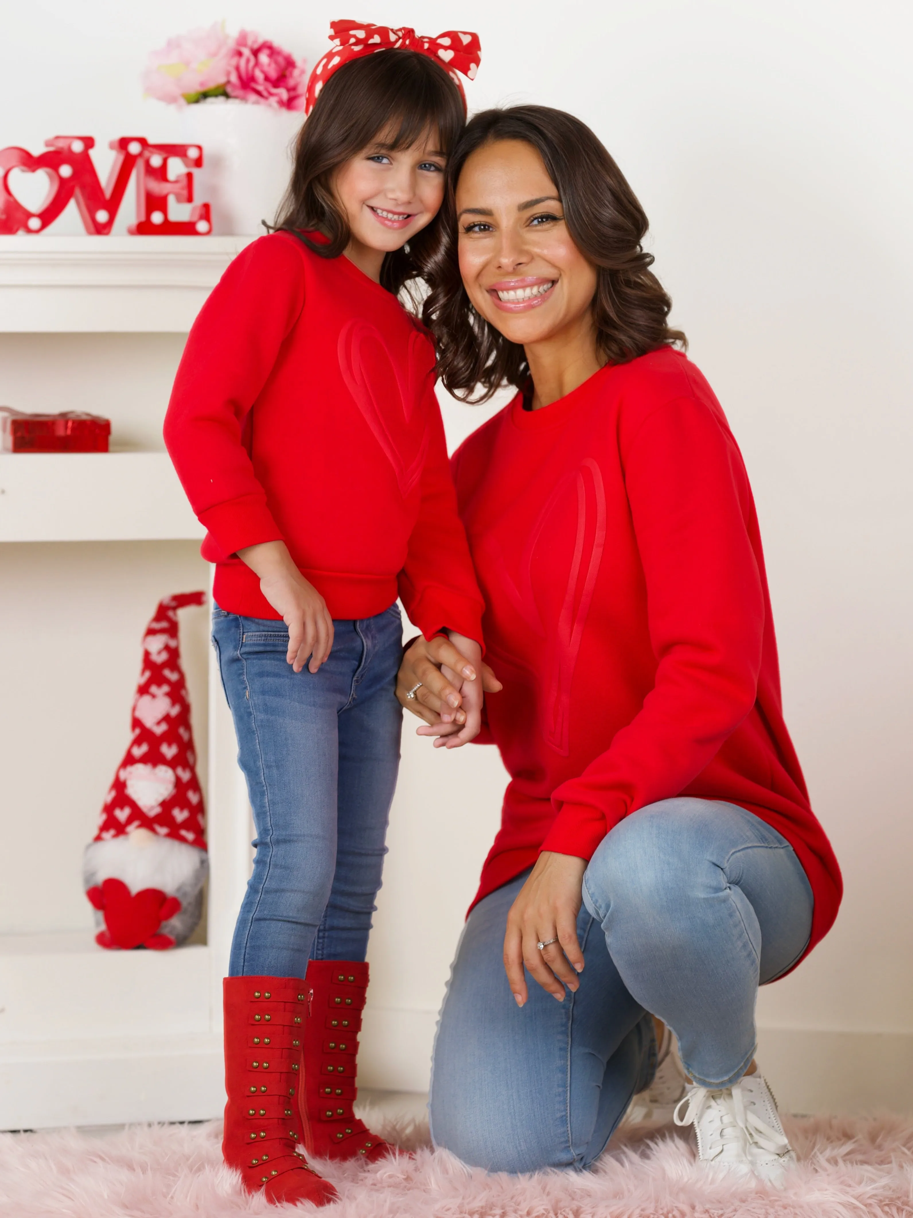 Mommy and Me Lovely Heart Embossed Sweatshirt