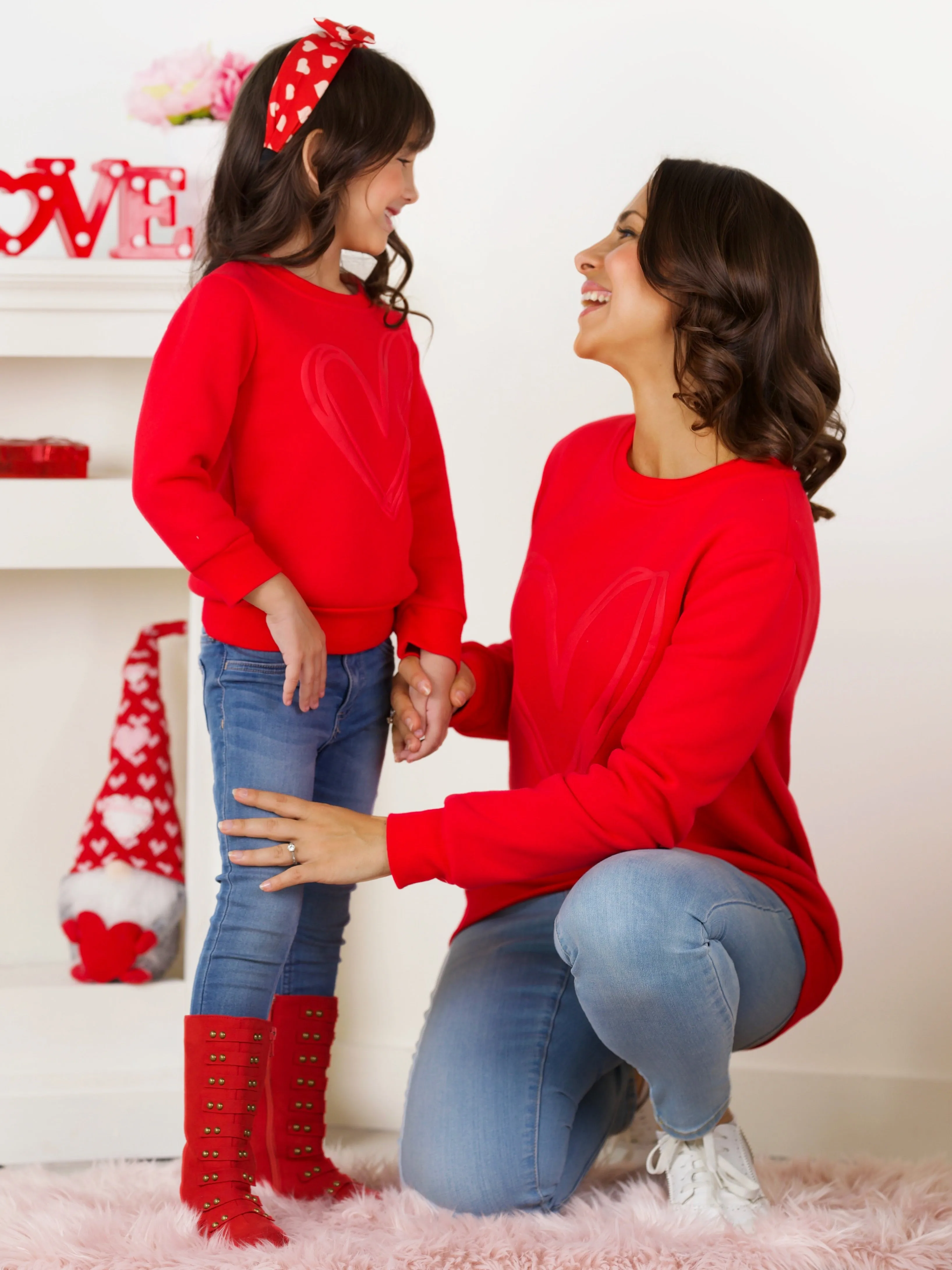 Mommy and Me Lovely Heart Embossed Sweatshirt