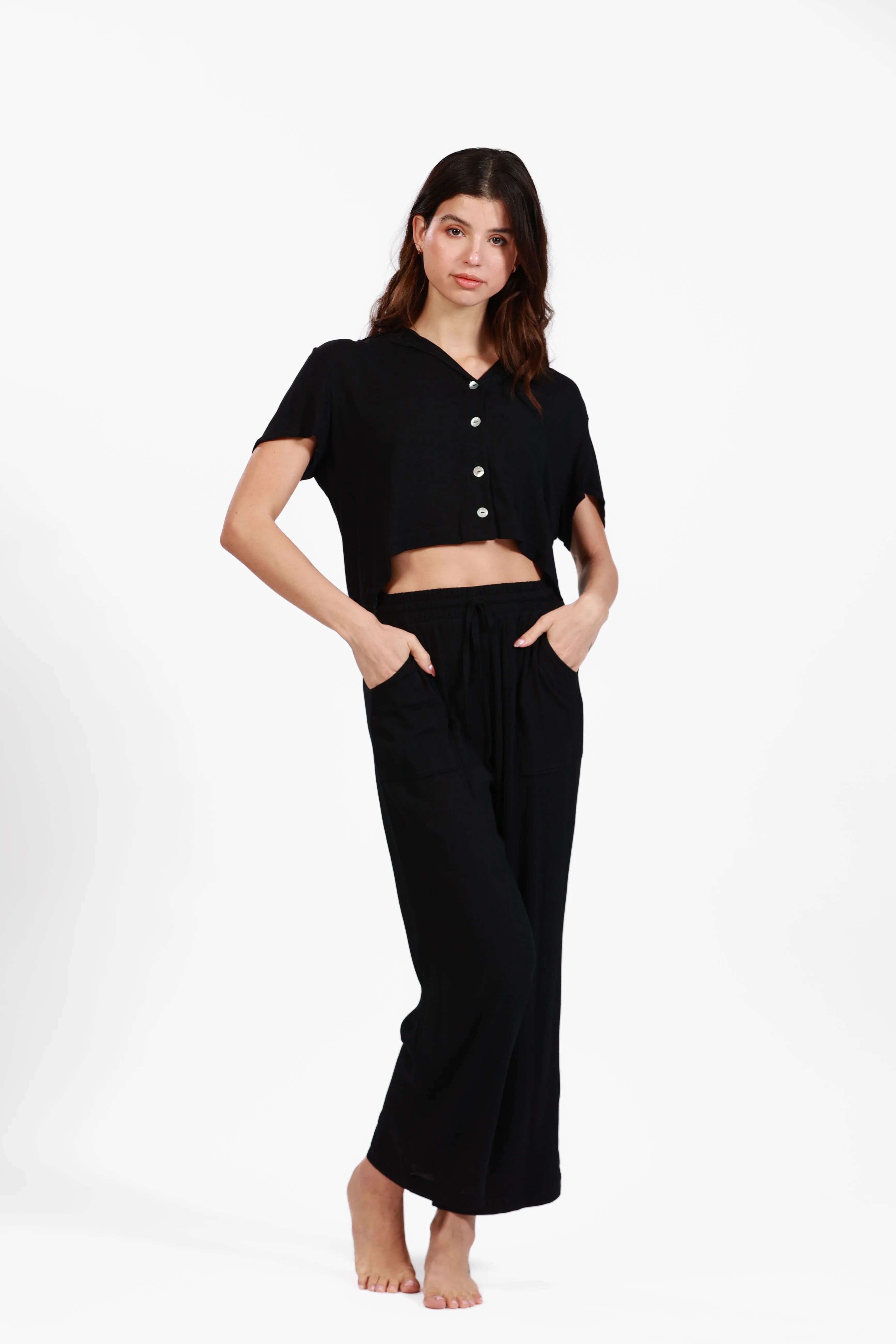 MONACO BLACK CROP SHIRT
