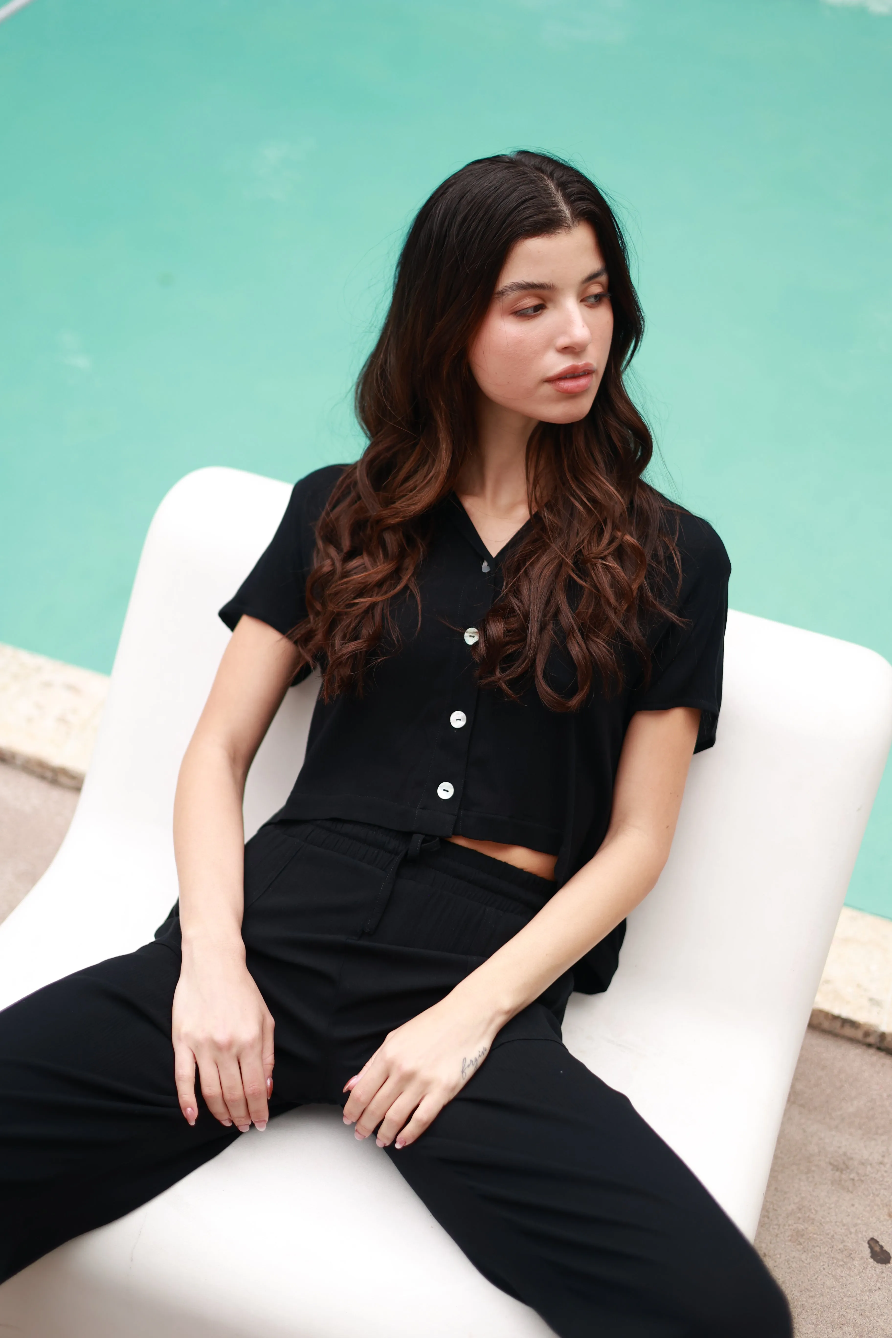 MONACO BLACK CROP SHIRT
