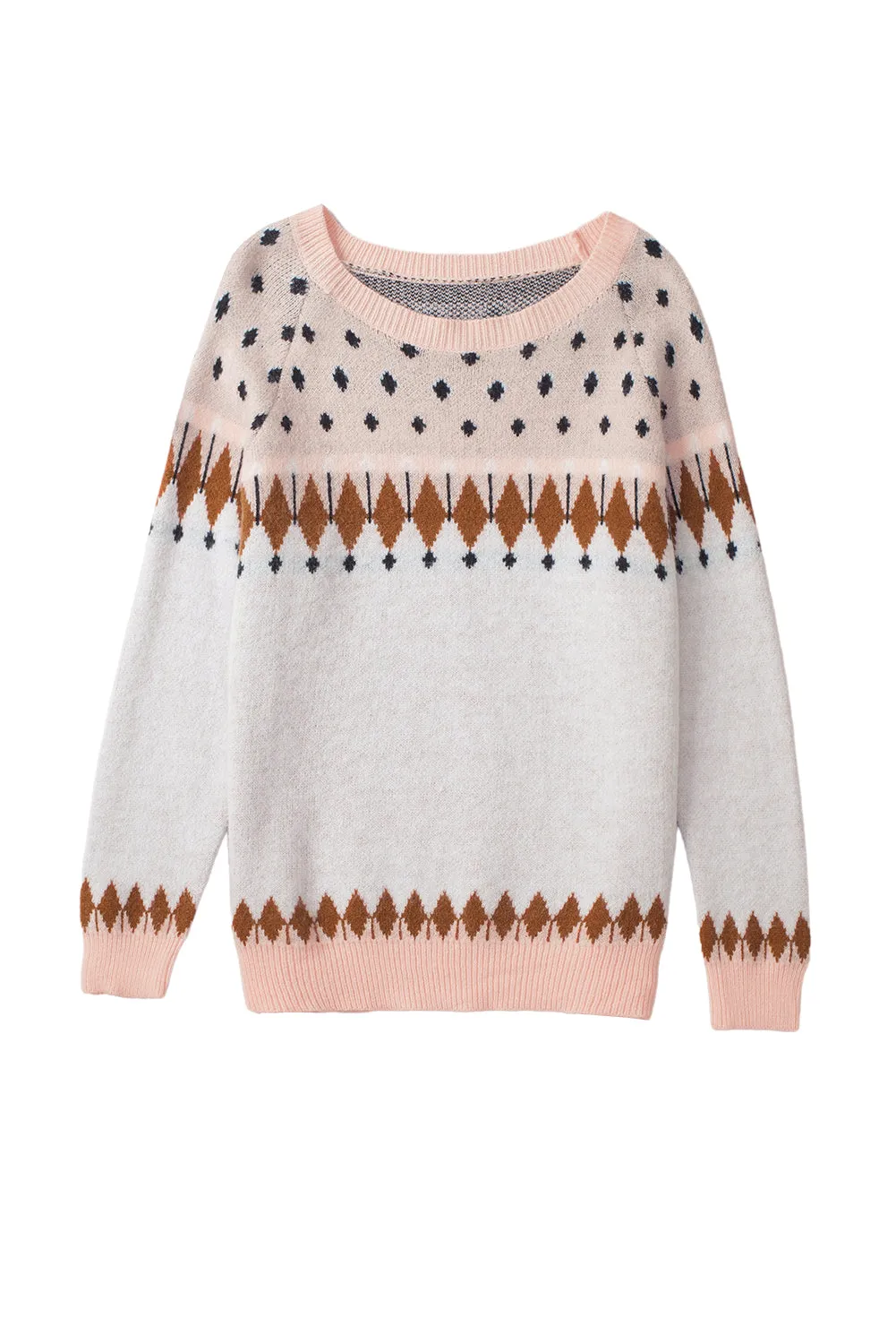 Multicolor Mixed Geometric Detail Raglan Sleeve Sweater