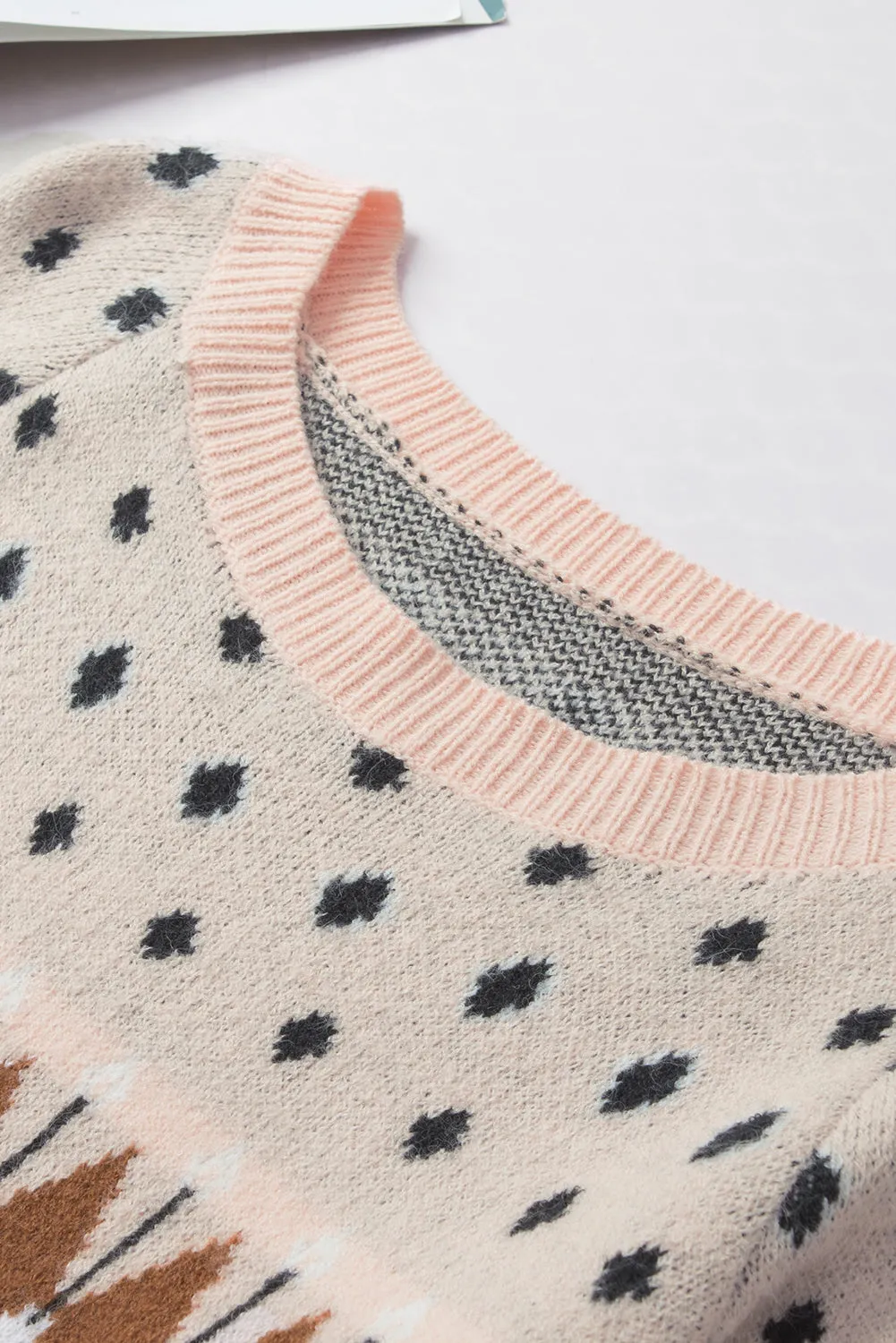 Multicolor Mixed Geometric Detail Raglan Sleeve Sweater