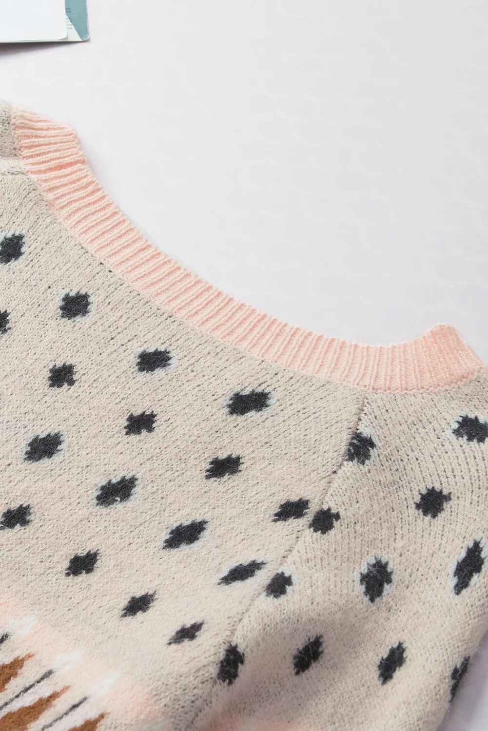 Multicolor Mixed Geometric Detail Raglan Sleeve Sweater