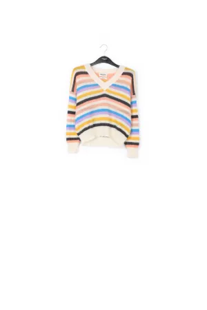 Multicolored striped light knit V-neck sweater