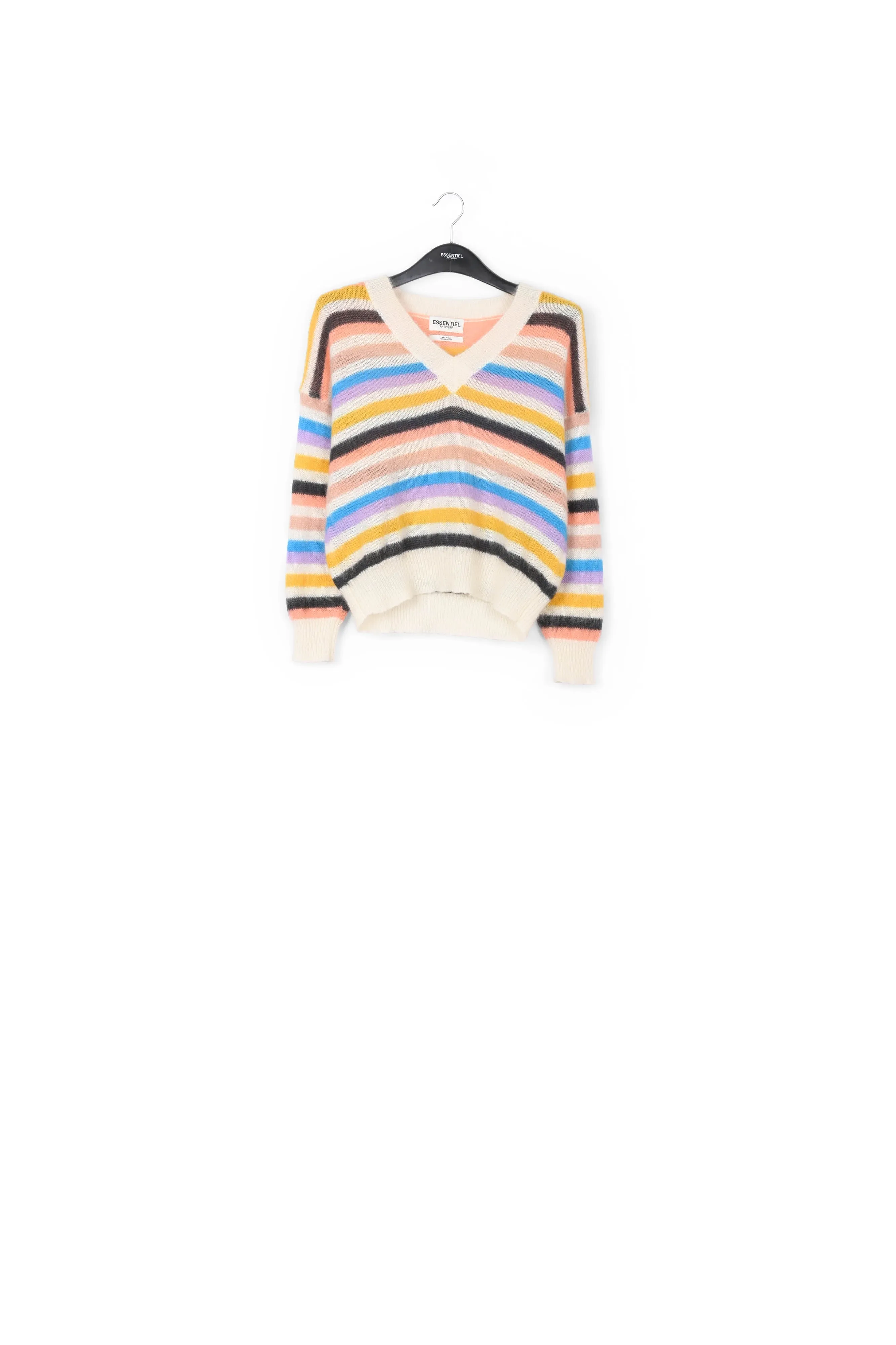Multicolored striped light knit V-neck sweater