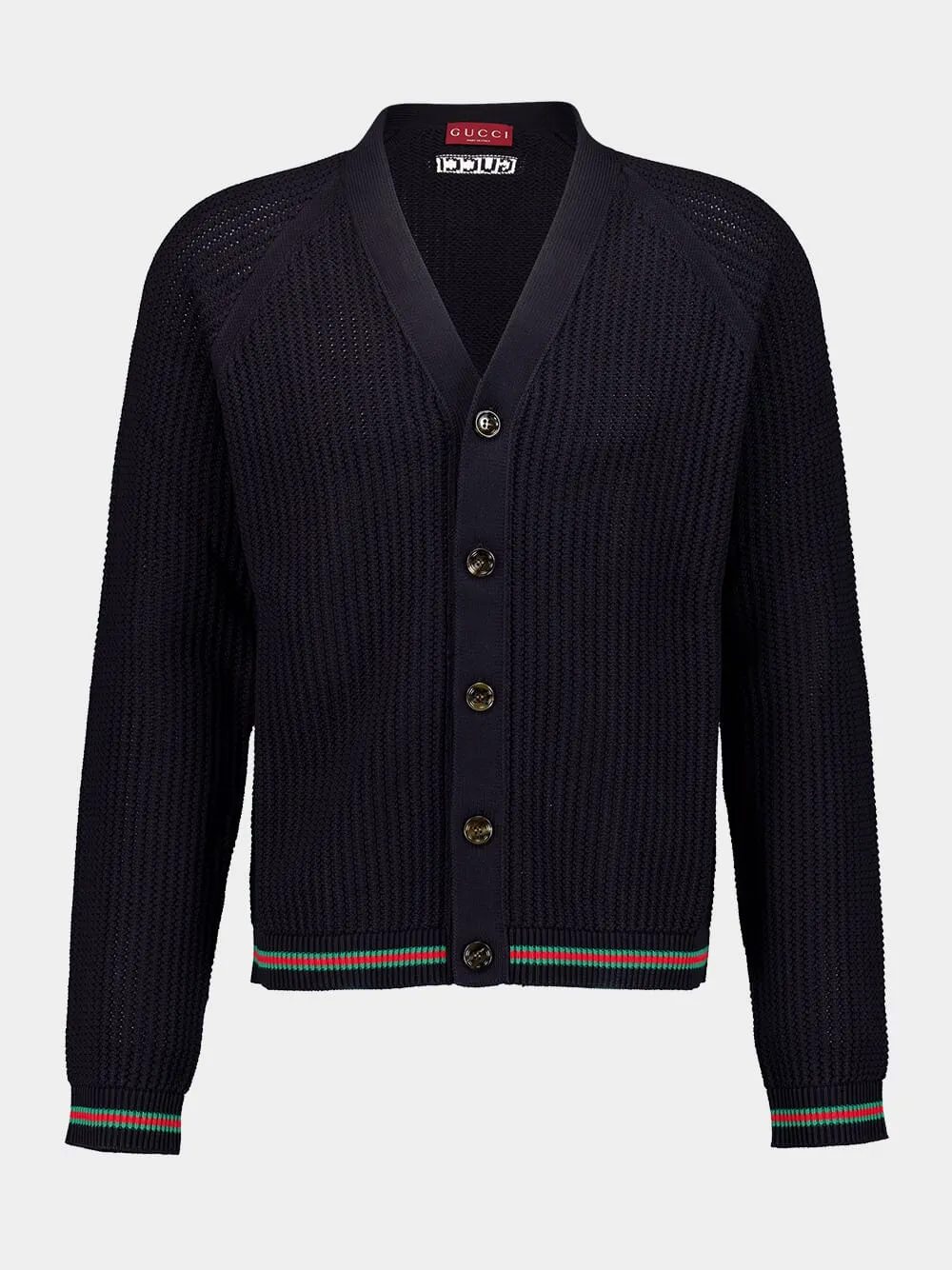 Navy Ajour Cotton Knit Cardigan with Web