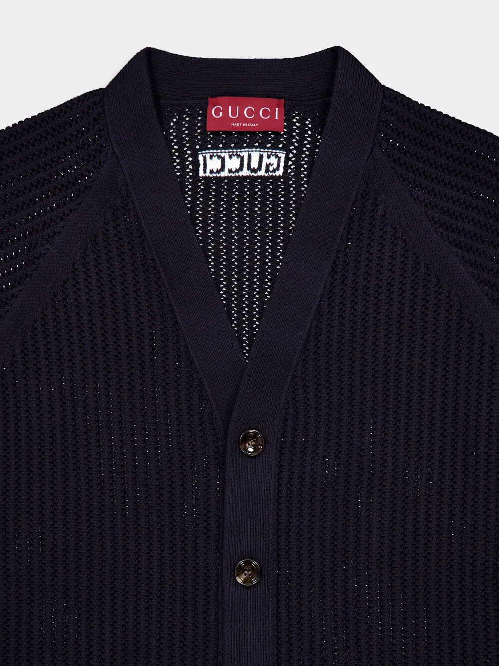 Navy Ajour Cotton Knit Cardigan with Web
