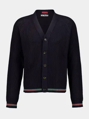 Navy Ajour Cotton Knit Cardigan with Web