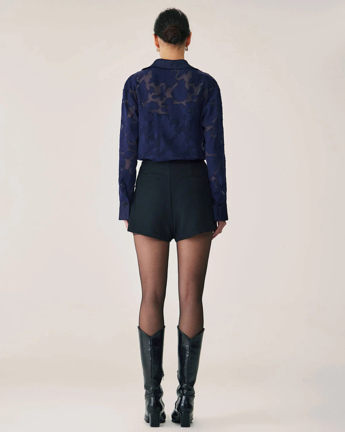 Navy Jacquard Long Sleeve Shirt