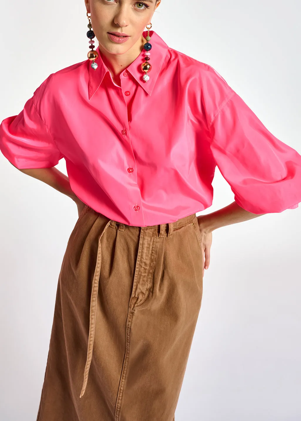 Neon pink loose-fit shirt