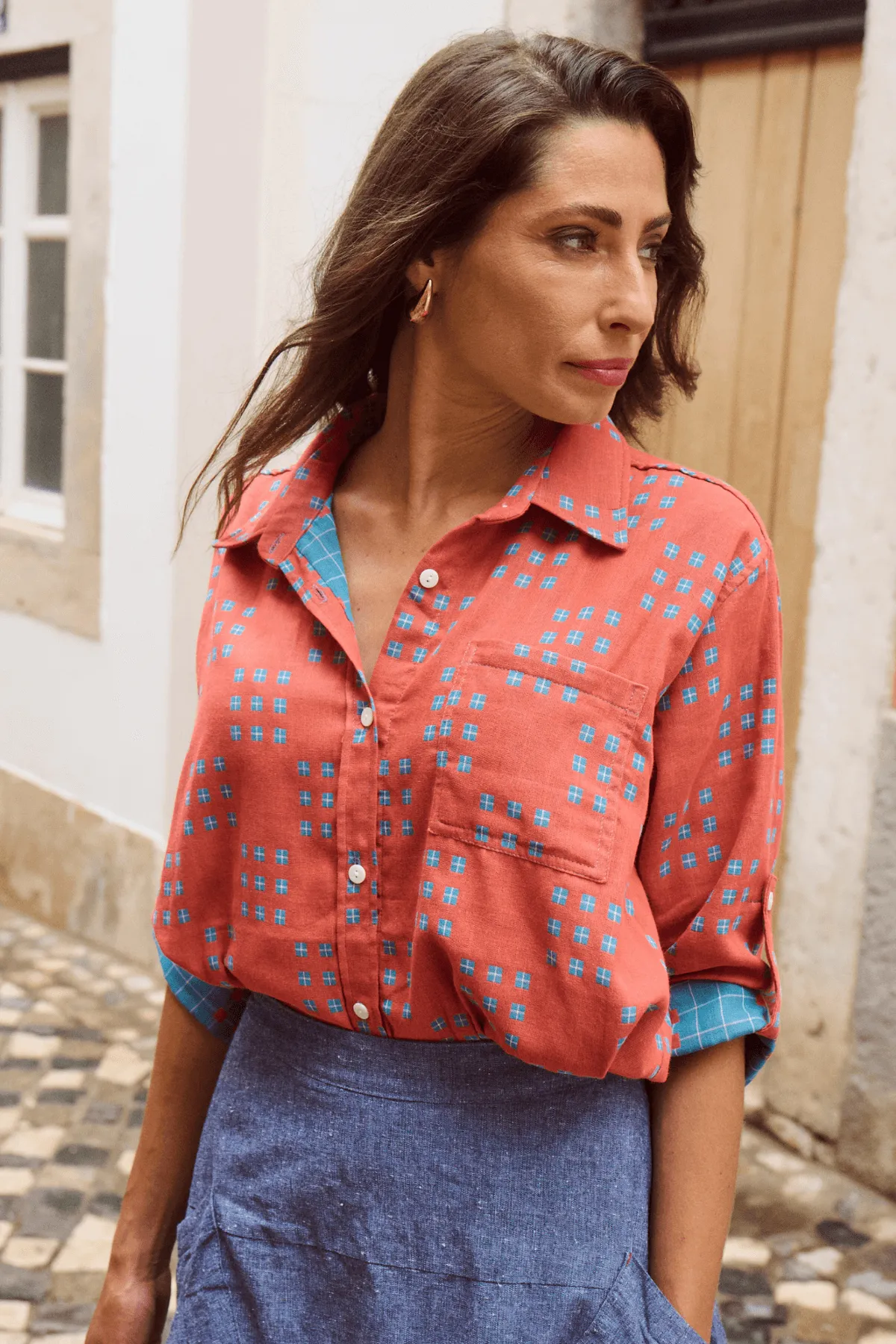 Network Shirt Orange in Woven Cotton