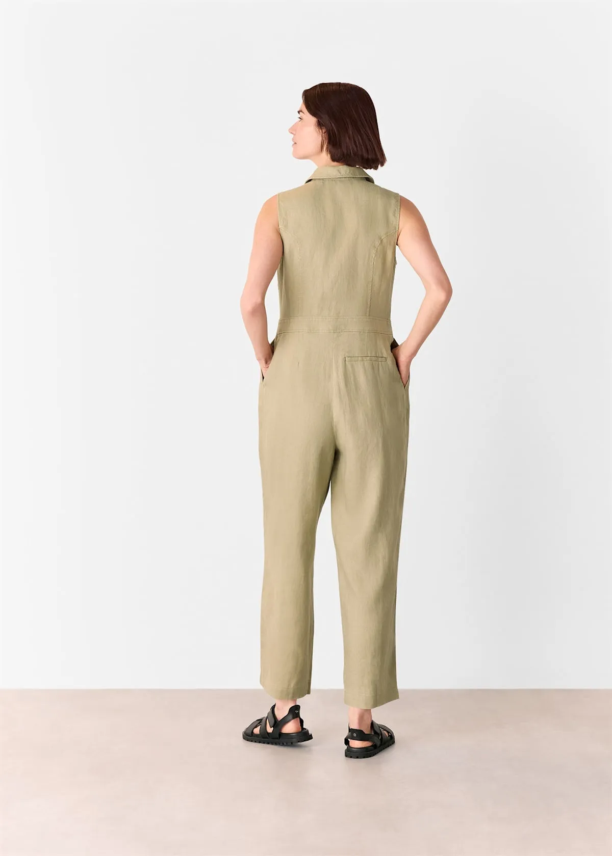 Neutral Ellis Western Linen Jumpsuit