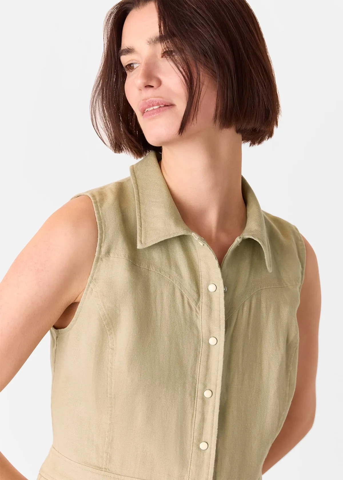 Neutral Ellis Western Linen Jumpsuit