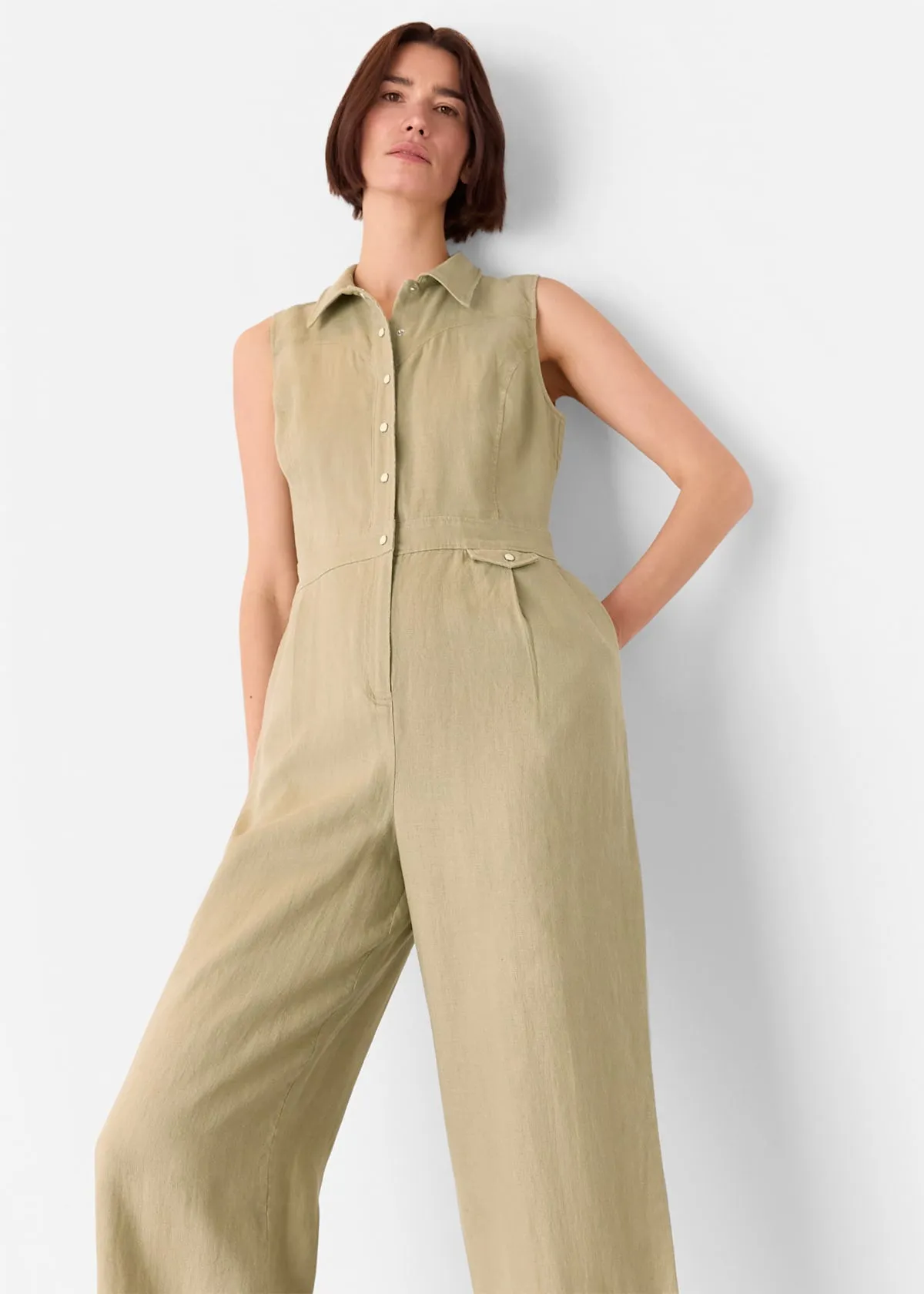 Neutral Ellis Western Linen Jumpsuit