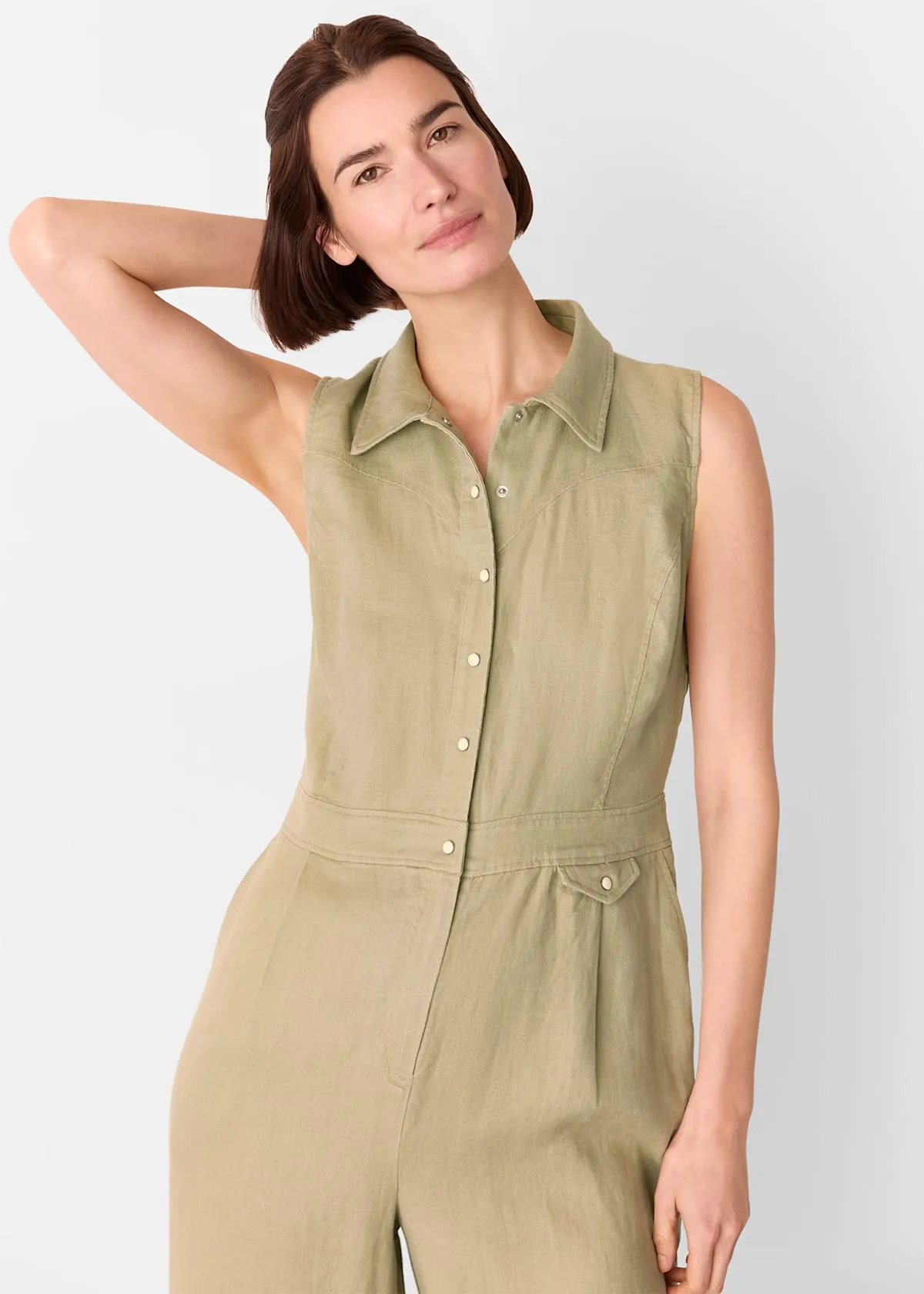 Neutral Ellis Western Linen Jumpsuit