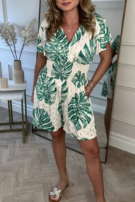 🌸NEW HOT SALE 50% OFF🔥Women's Botanical Print Elastic Waist Jumpsuit