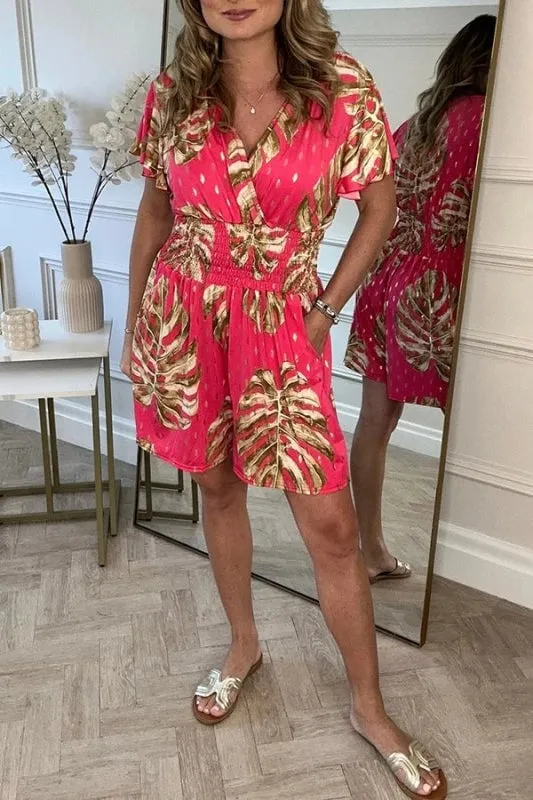 🌸NEW HOT SALE 50% OFF🔥Women's Botanical Print Elastic Waist Jumpsuit