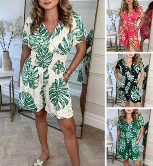 🌸NEW HOT SALE 50% OFF🔥Women's Botanical Print Elastic Waist Jumpsuit