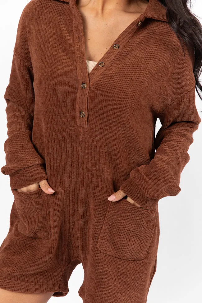 Now Or Never Chestnut Chenille Button Front Romper FINAL SALE