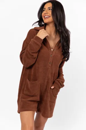 Now Or Never Chestnut Chenille Button Front Romper FINAL SALE