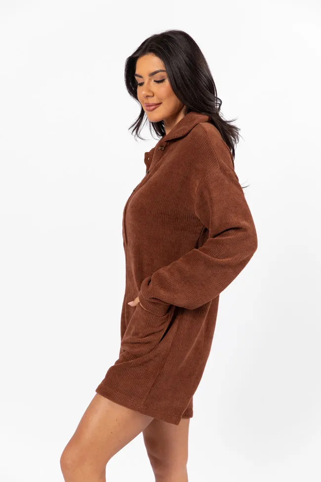 Now Or Never Chestnut Chenille Button Front Romper FINAL SALE