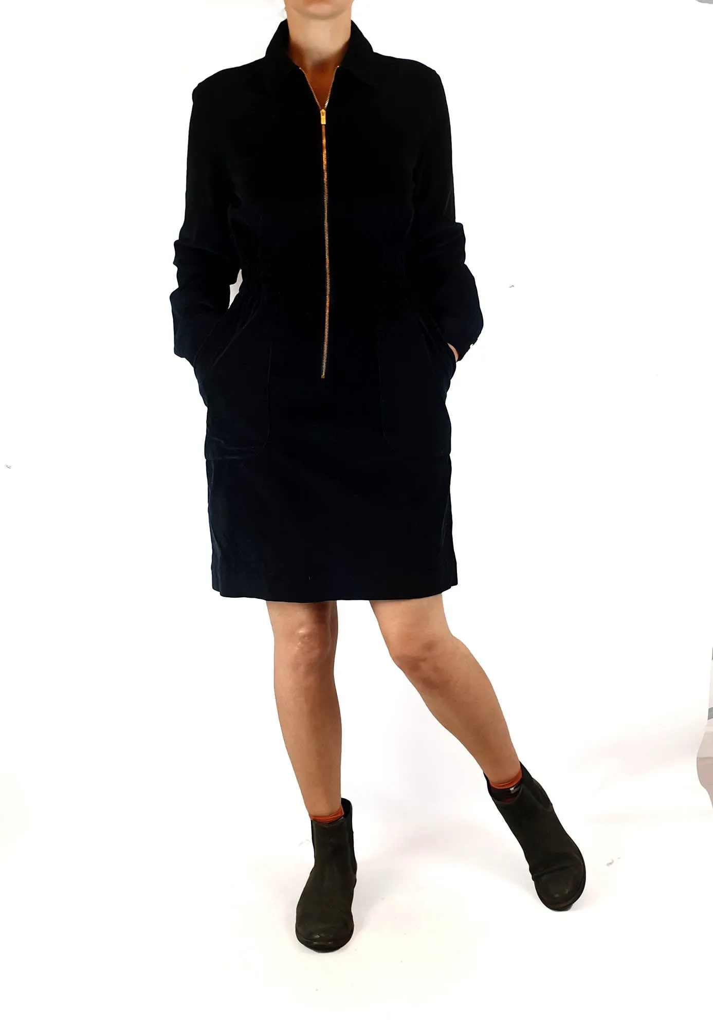Obus black cord long sleeve collared dress size 8