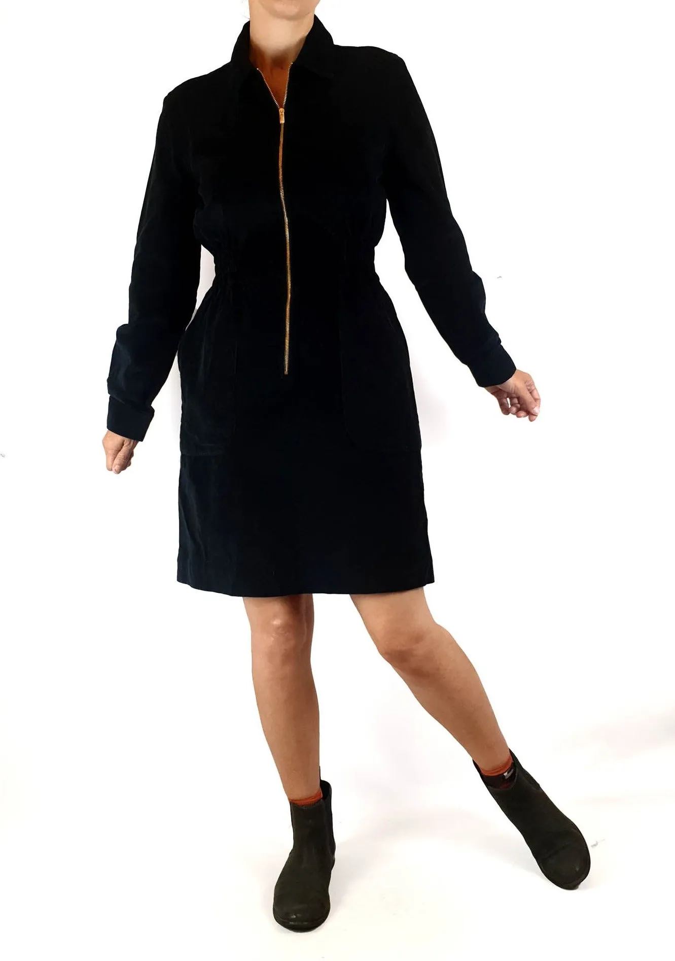 Obus black cord long sleeve collared dress size 8