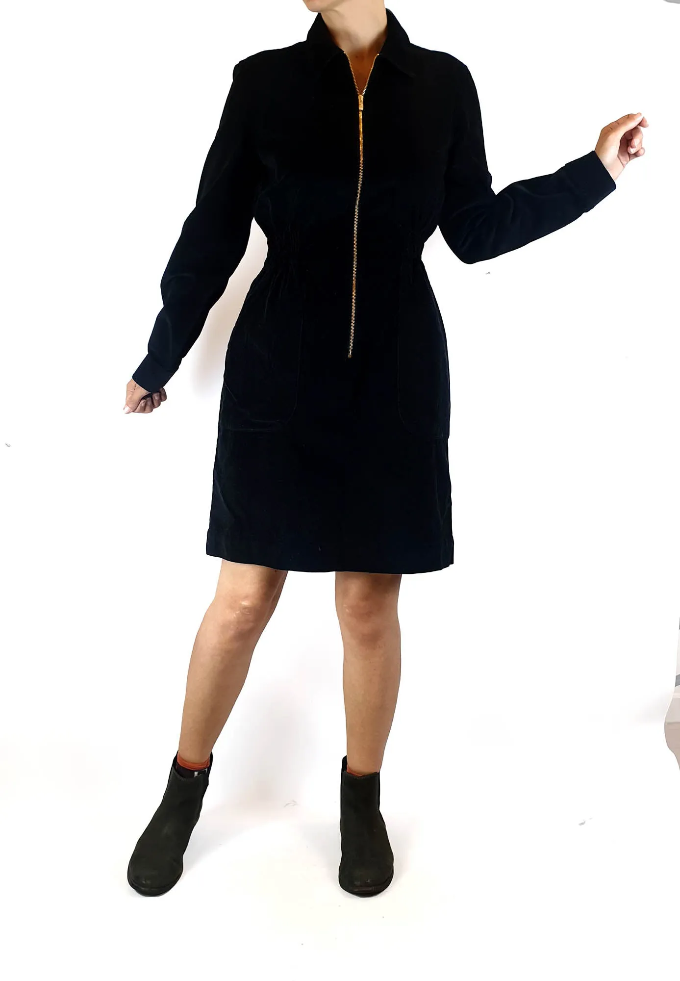 Obus black cord long sleeve collared dress size 8