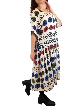 Obus cream dress with cute flower print size 0  (huge fit, fits up to large 10)