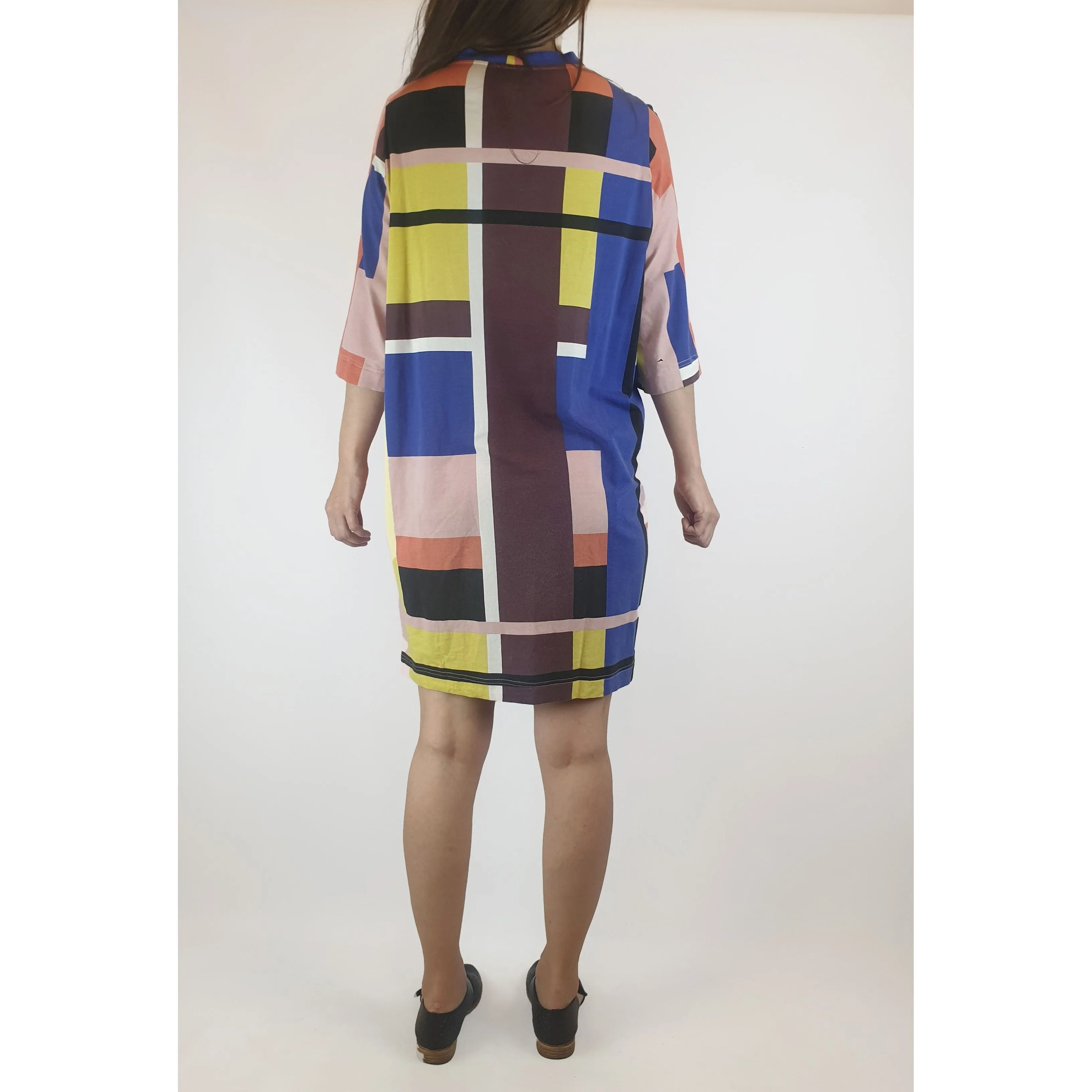 Obus second hand asymmetrical and colourful check print dress size 0 (best fits size 8)