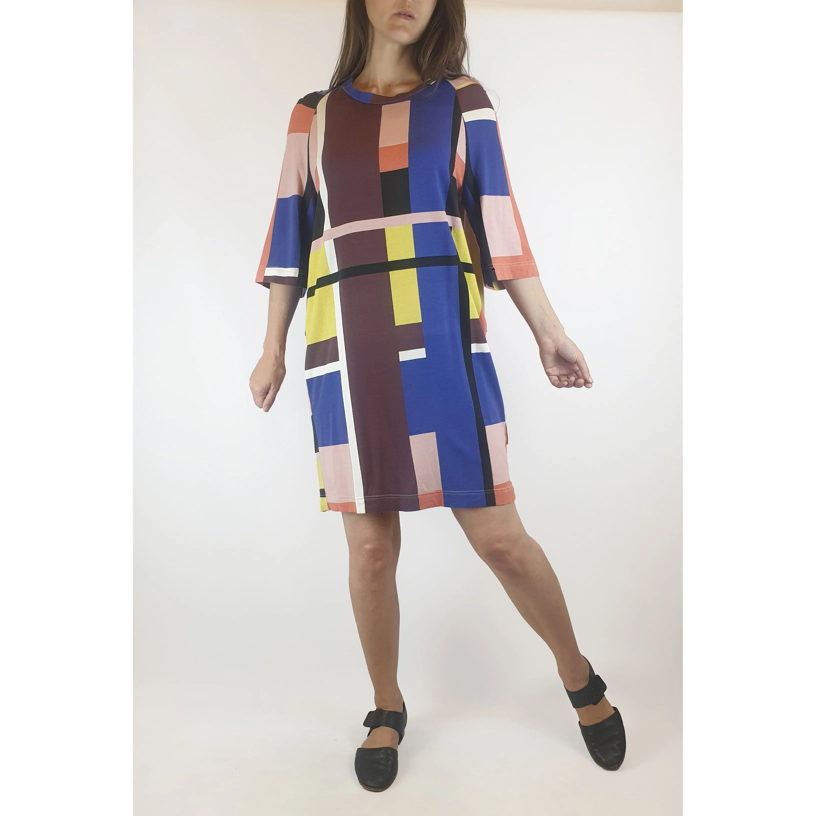 Obus second hand asymmetrical and colourful check print dress size 0 (best fits size 8)