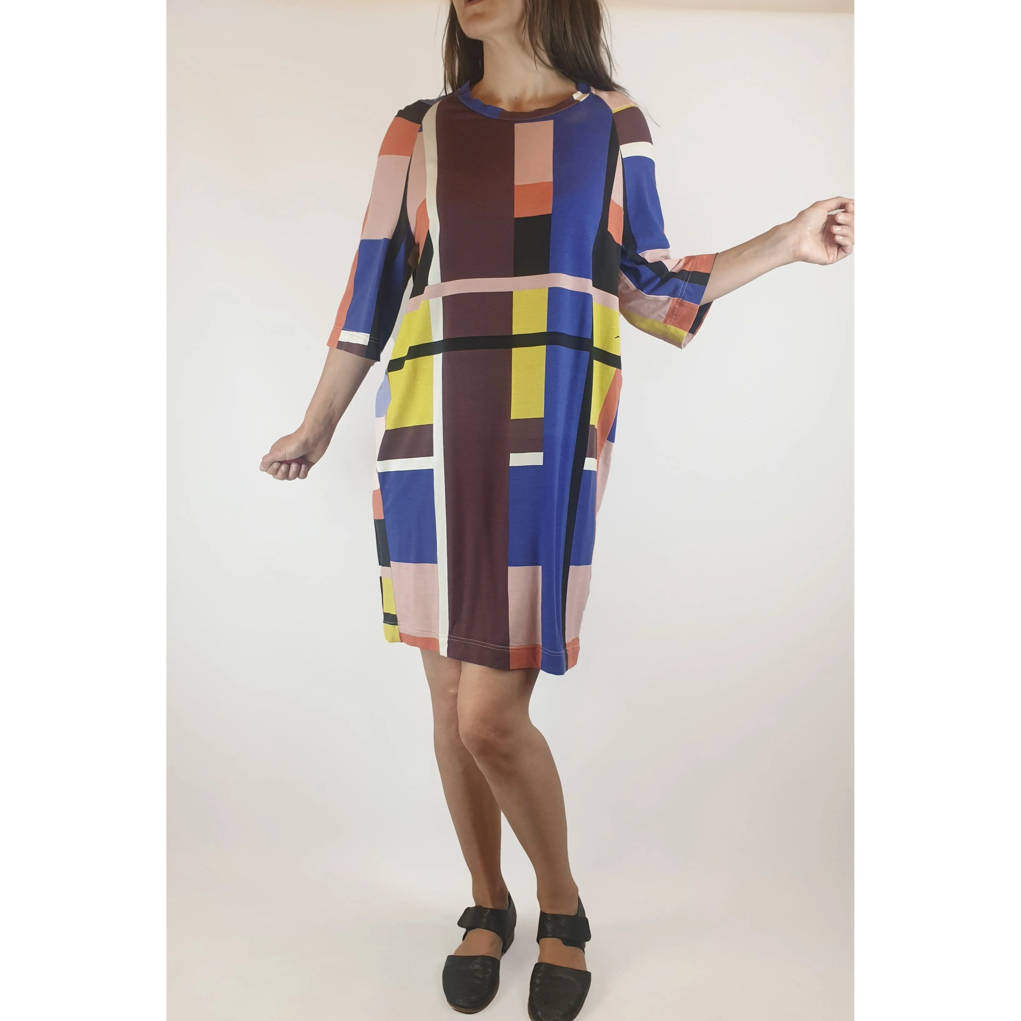 Obus second hand asymmetrical and colourful check print dress size 0 (best fits size 8)