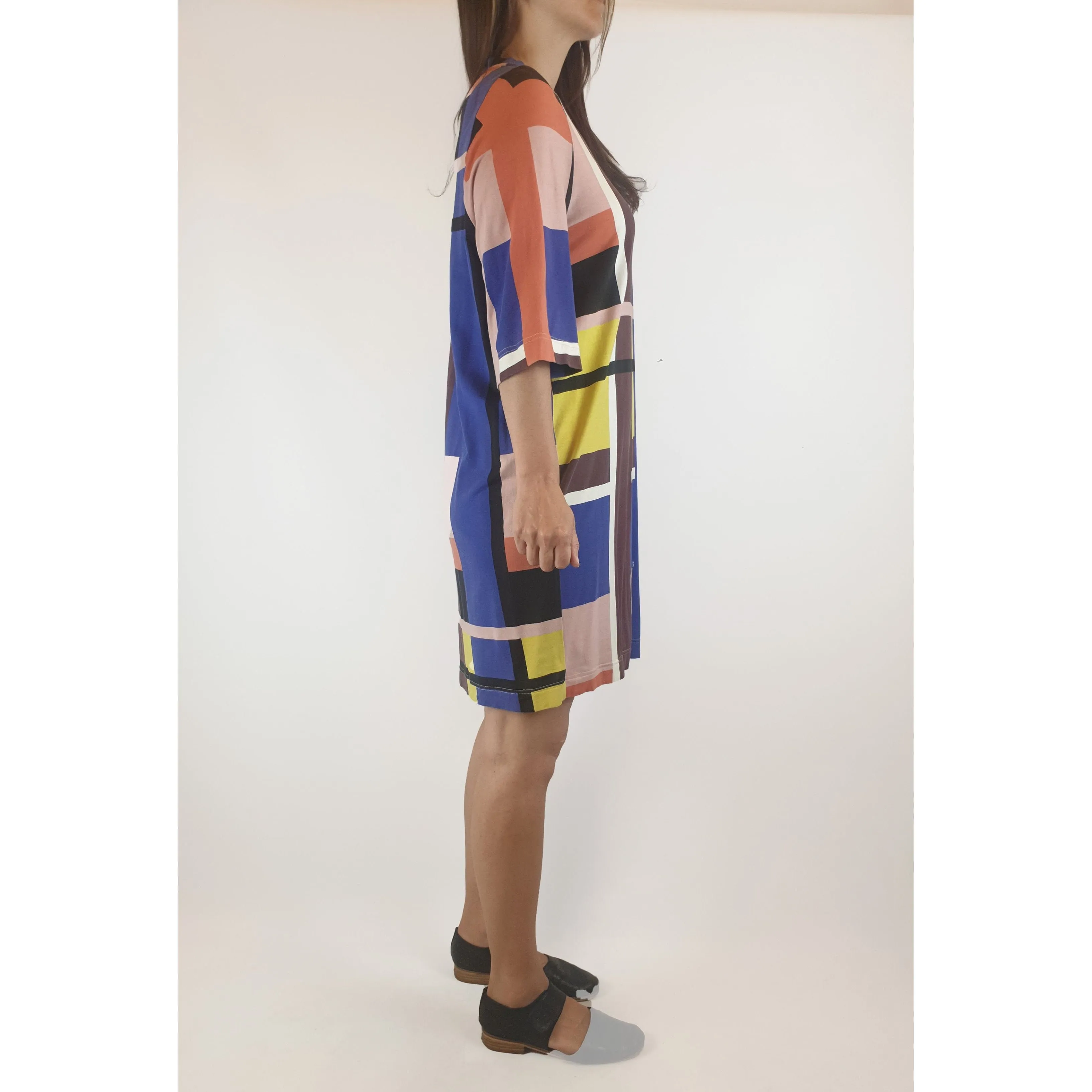 Obus second hand asymmetrical and colourful check print dress size 0 (best fits size 8)