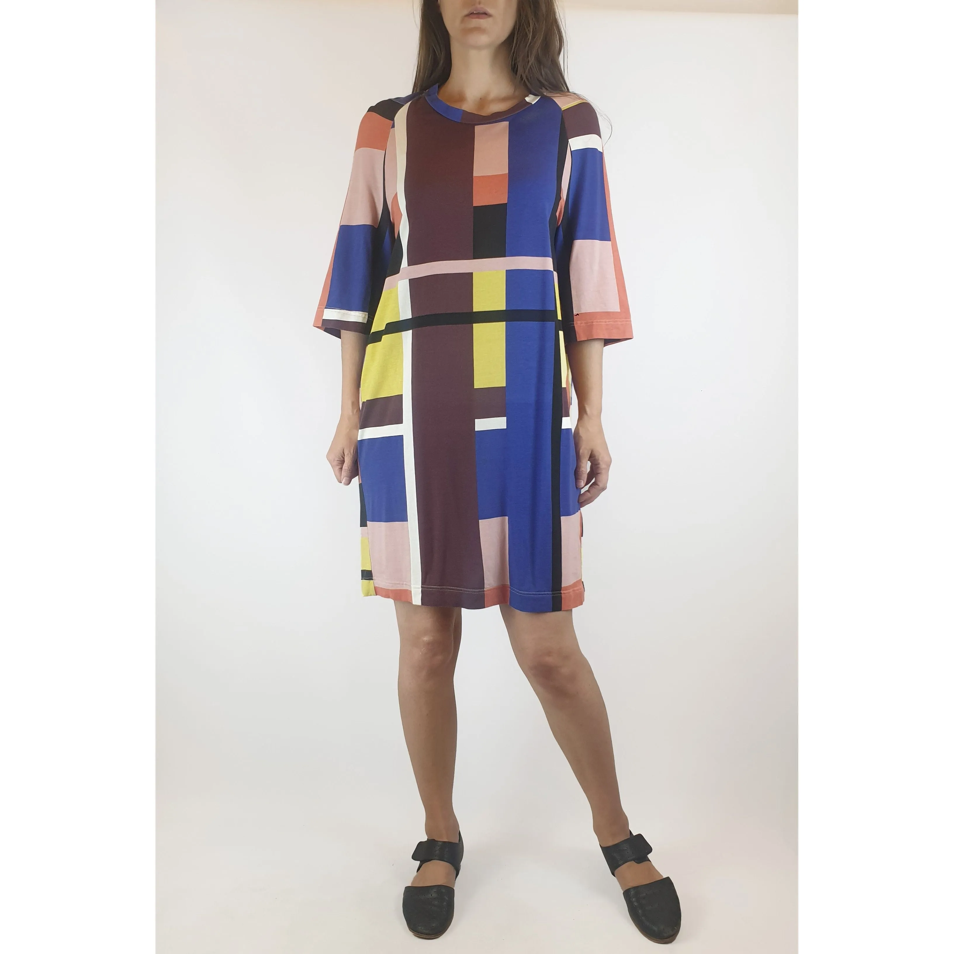 Obus second hand asymmetrical and colourful check print dress size 0 (best fits size 8)