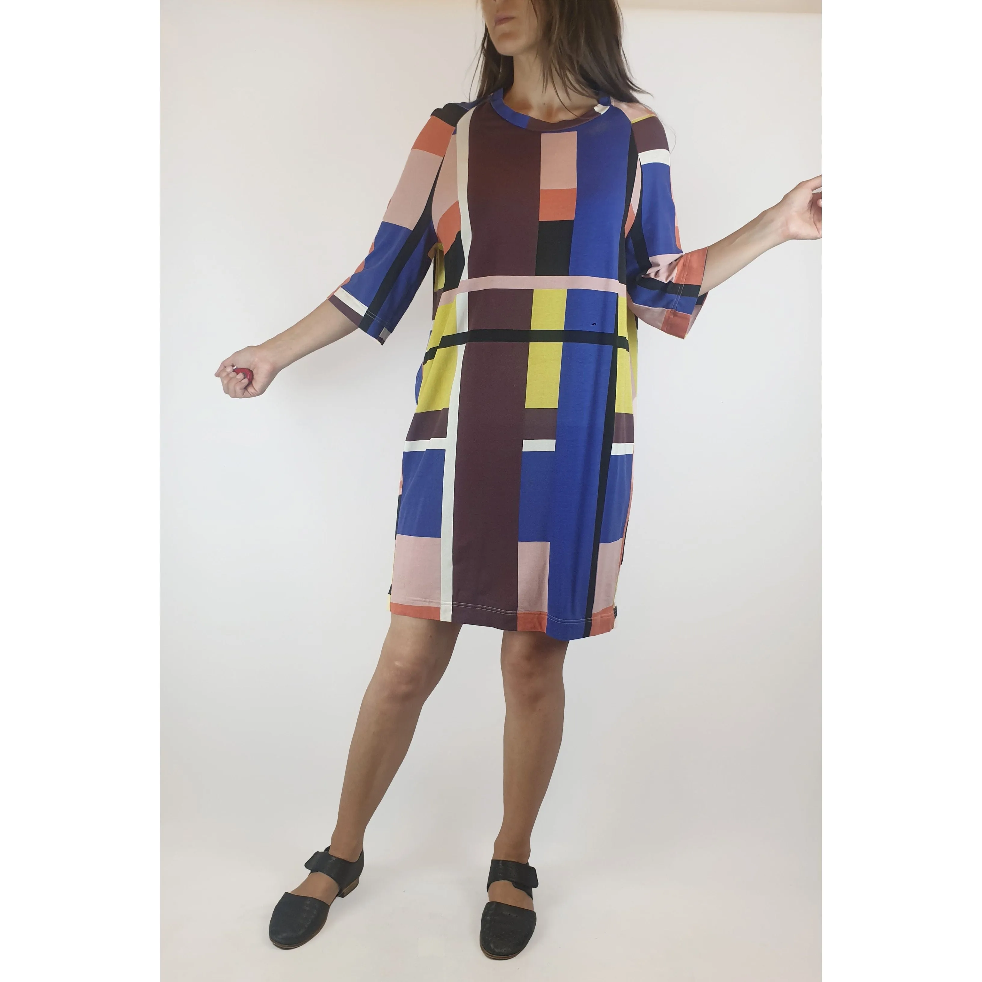 Obus second hand asymmetrical and colourful check print dress size 0 (best fits size 8)