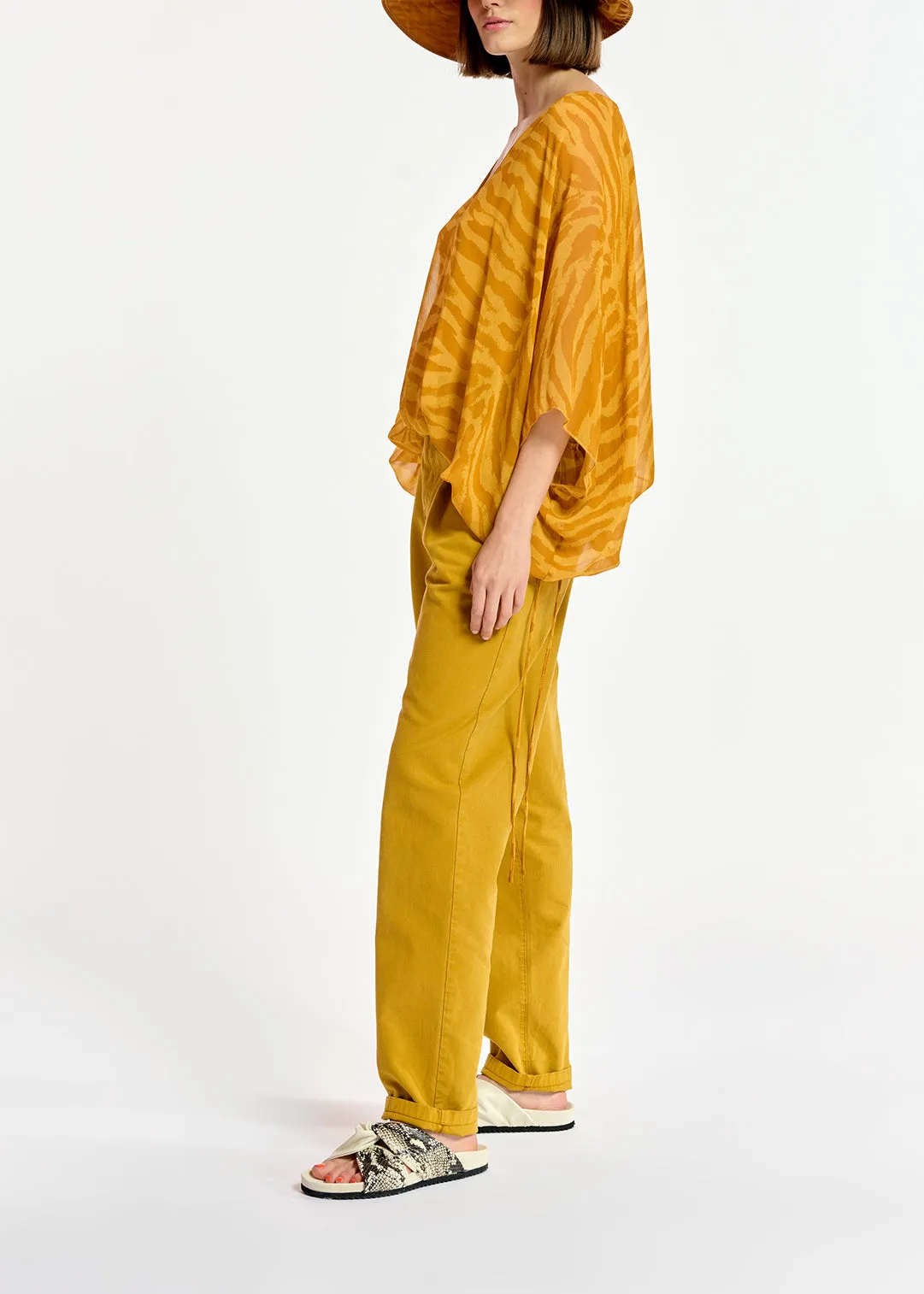 Ochre zebra-print loose-fit top