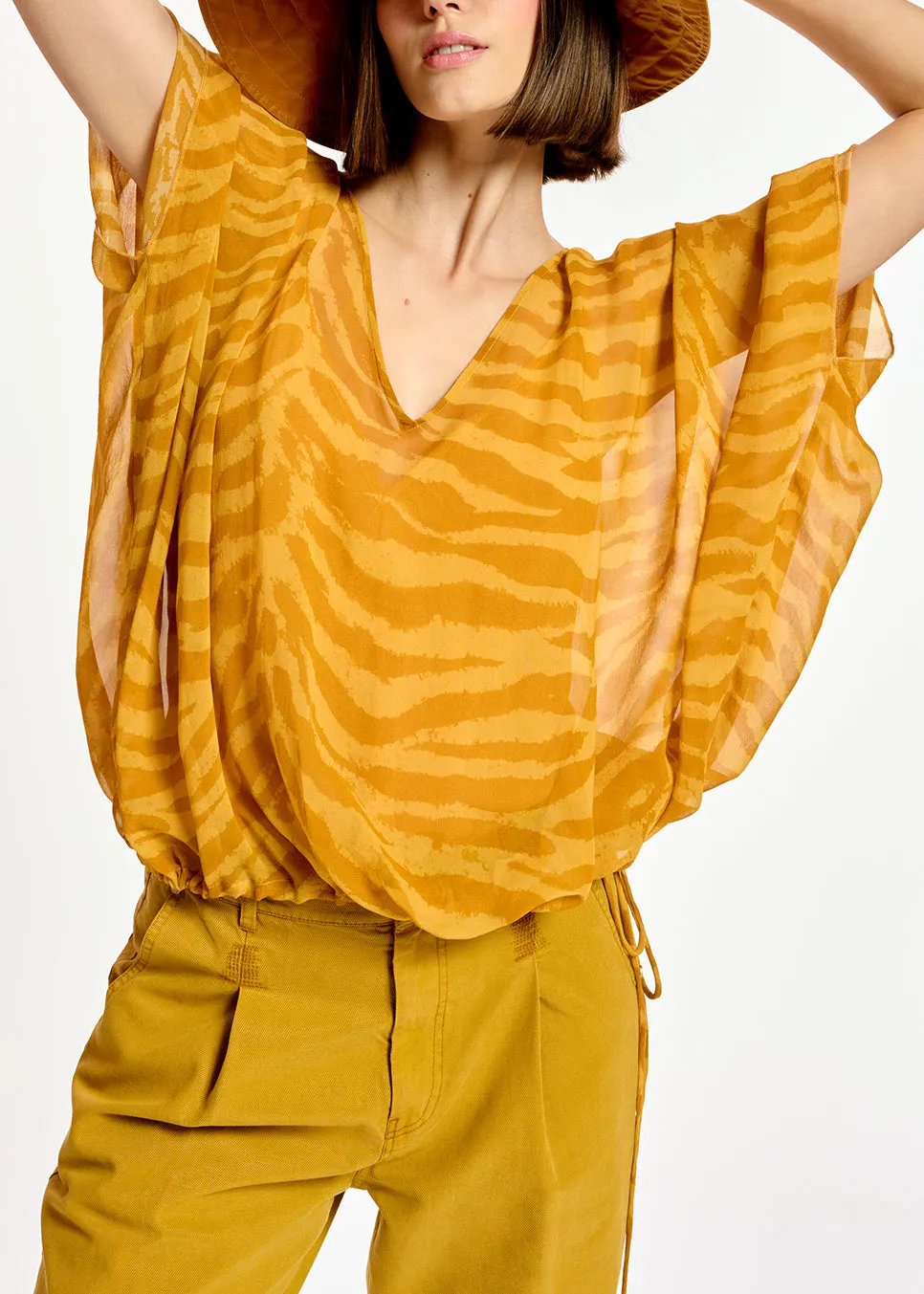 Ochre zebra-print loose-fit top
