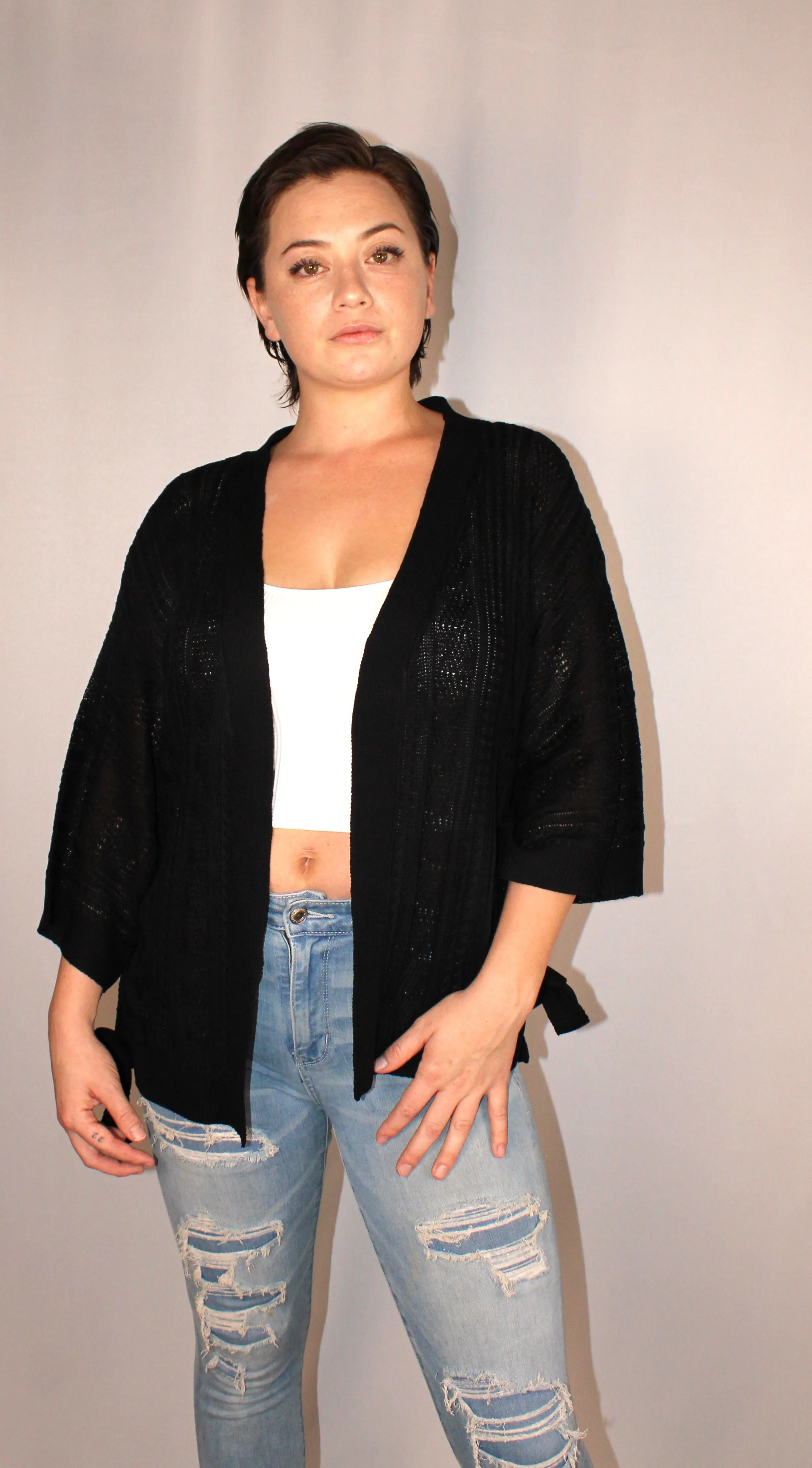 OPEN FRONT TIE SWEATER CARDIGAN