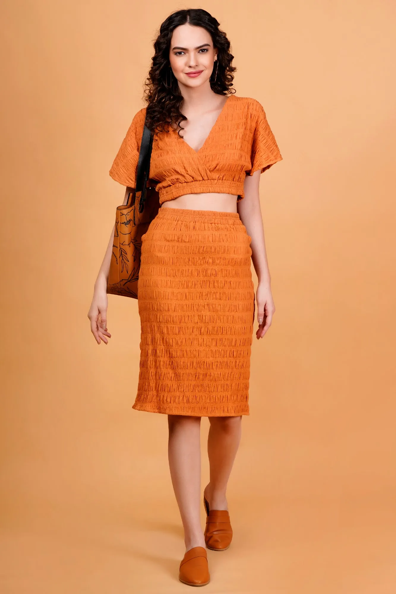 Orange Textured Bodycon Skirt