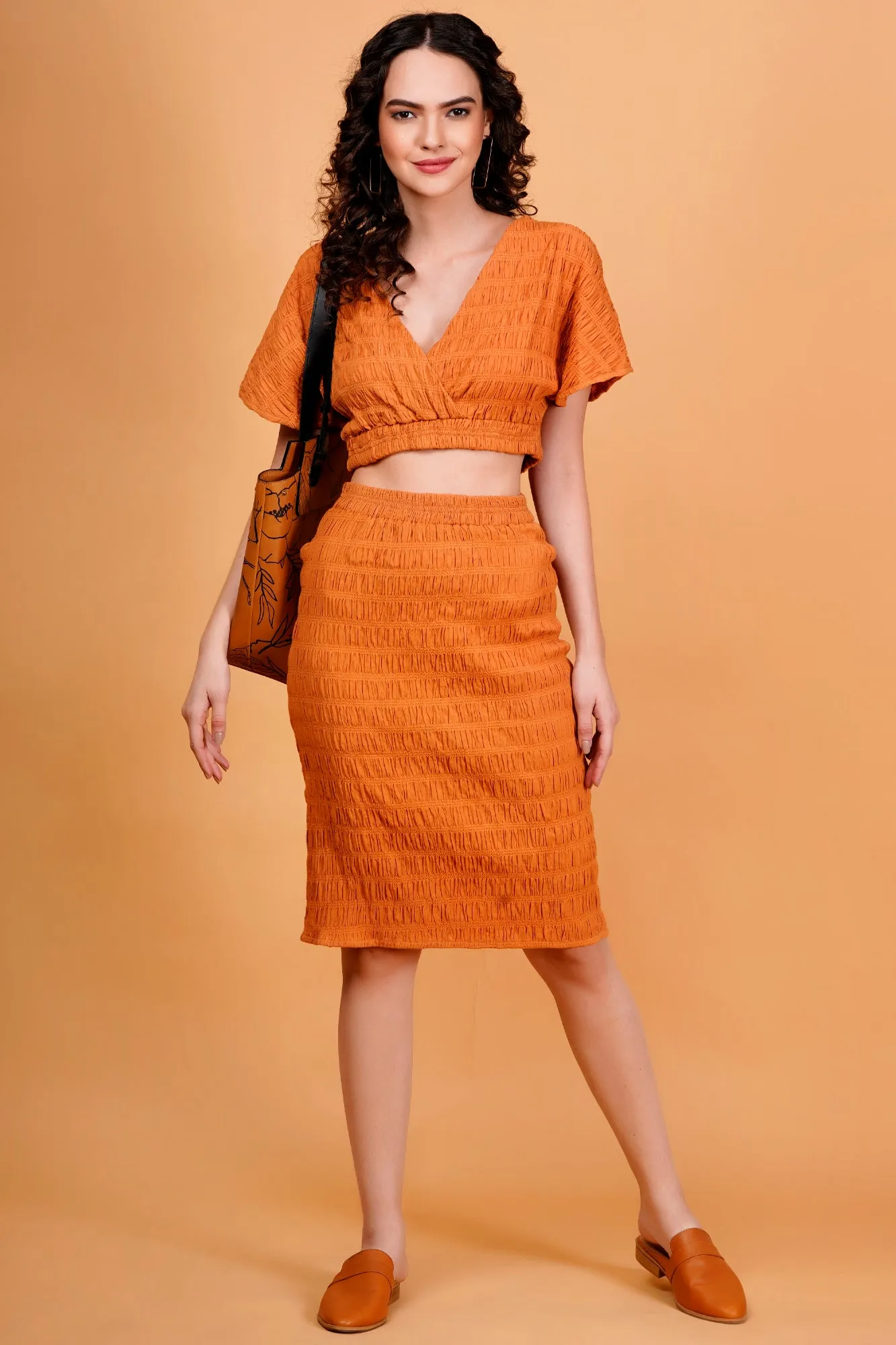 Orange Textured Bodycon Skirt